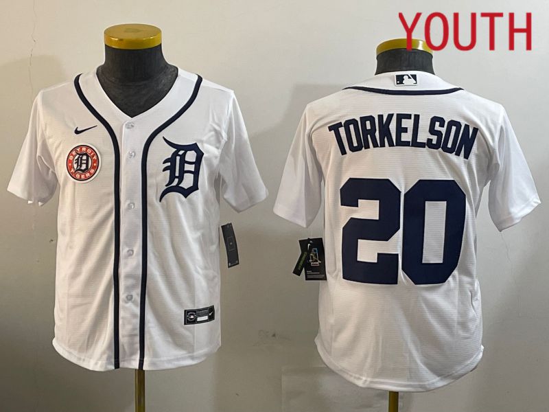 Youth Detroit Tigers #20 Torkelson White Game 2024 Nike MLB Jersey style 1